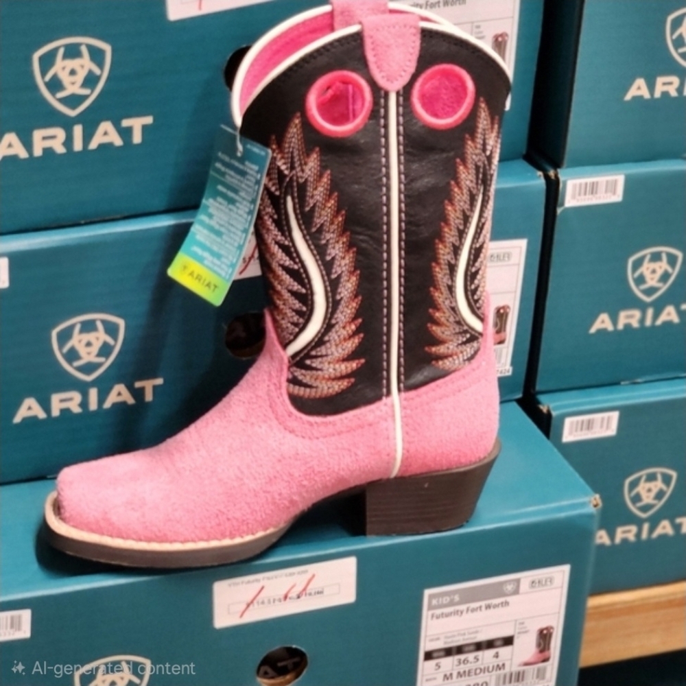 ARIAT Youth Futurity Fort Worth Western Boot Haute Pink Suede Size 5 Big Girl - Picture 7 of 9